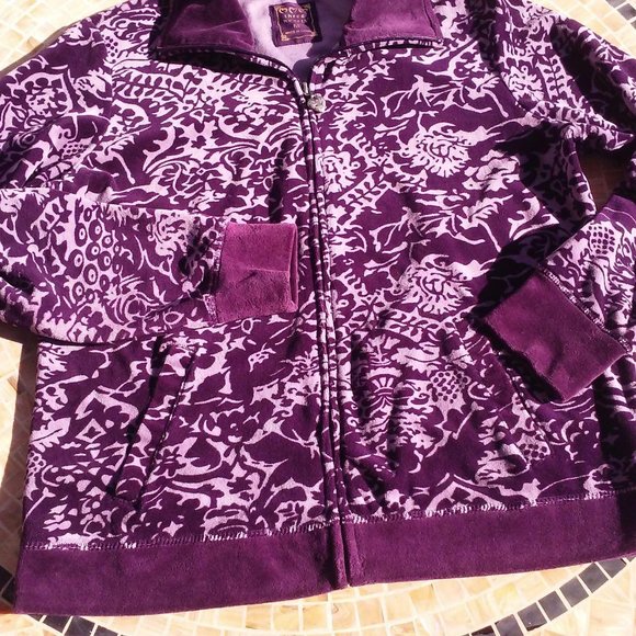 Y2K Jacket Graphic Floral Velour Sz-M/L Pockets - Picture 2 of 9